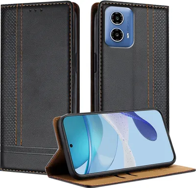 Produktbild von Handyhülle für Motorola Moto G34 Leder Flip Klappbare Schutzhülle mit Standfunktion Schwarz