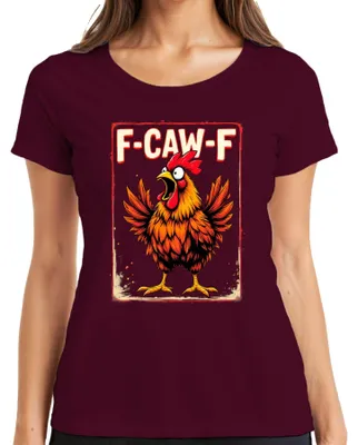 Produktbild von F-CAW-F lustiger Hahn Cartoon Bauernhof Spruch Sarkasmus Vintage Damen T-Shirt, Burgundy, M