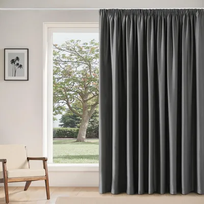 Produktbild von Verdunklungsvorhänge mit Kräuselband grau 1er Set, extra breite Thermovorhänge Kälteschutz H 245 x B 300 cm