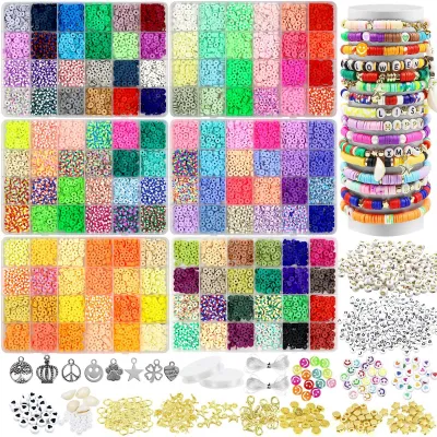 Immagine prodotto di Set di 15.000 perline da 6 mm con lettere e perline Heishi per la creazione di gioielli fai-da-te
