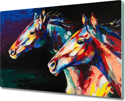 Produktbild von Coloray Herdabdeckplatte 80x52 cm Schneidebrett Kochplattenabdeckung Küchenbrett Hackbrett - Tiere Pferde