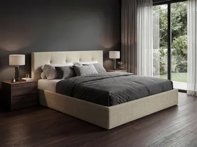 Produktbild von ELVORA DESIGNE Polsterbett MOSI 180x200, Modernes Bettgestell mit Lattenrost & Stauraum, Gasdruckdämpfer, Webstoff, Beige