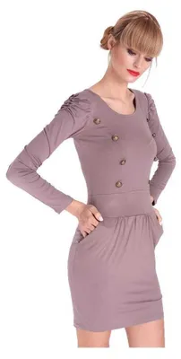 Produktbild von Damen Military Kleid mit Puffärmeln Gr. S/M, Cappuccino