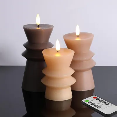 Imagen del producto de Velas LED sin llama, con mando a distancia, juego de 5, Φ 3-6 pulgadas, color marrón, 3 tonos de luz