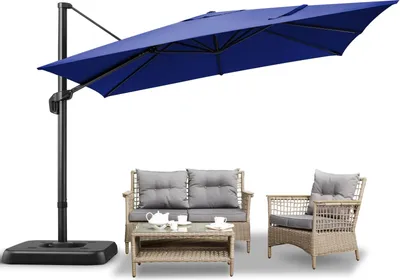 Image de Parasol de terrasse, rotation à 360°, imperméable et résistant aux UV, bleu marine