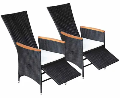 Produktbild von vidaXL Garten-Liegestühle 2 Stk. mit Auflagen Poly Rattan Schwarz