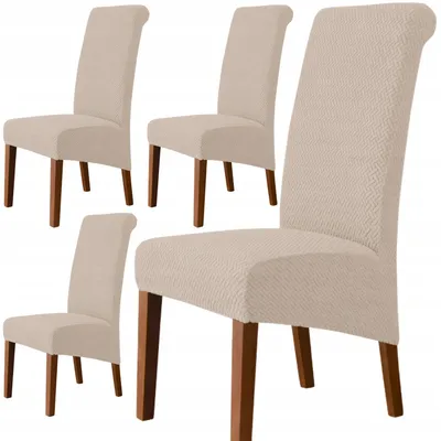 Produktbild von Stuhlhussen XL Beige Jacquard 4er Pack - Stretch Bezug - Elastic Stuhlbezug