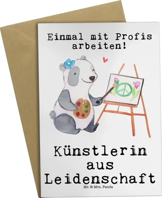 Produktbild von Mr. & Mrs. Panda Glückwunschkarte Künstlerin Leidenschaft - Weiß - Geschenk, Kunstschule, einladungskarten, hochzeitskarten, weihnachtskarten, Lustig, Malerin, Witzig