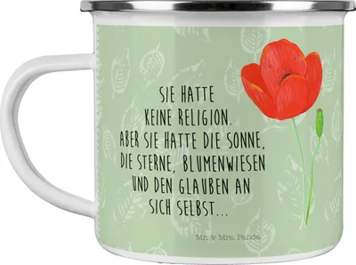 Produktbild von Mr. & Mrs. Panda Campingbecher Blume Mohnblume - Blattgrün - Geschenk, Motivation, outdoortasse, Tasse Emaille, Pott, Mohn, Glaube, Religion, Teetasse, Garten, Respekt