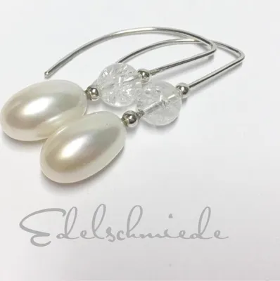 Produktbild von Ohrhaken mit Perlen, Bergkristall in 925 Silber