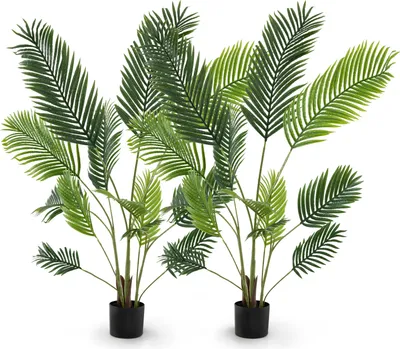 Produktbild von 2er-Set künstlichen Pflanzen mit Topf, 140 CM künstliche Goldfruchtpalme mit natürlichen Zweigen & Blättern, dekorative Palme für Zuhause, Büro