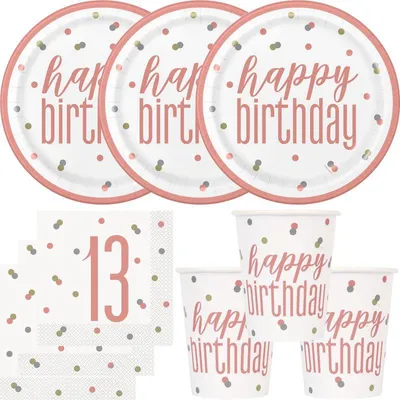 Produktbild von 13. Geburtstag Partyset Einweggeschirr roségold 48 tlg. Partygeschirr Teller Becher Servietten