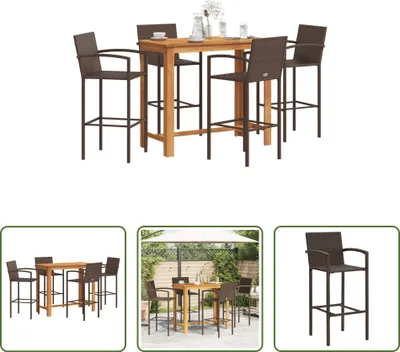 Produktbild von The Living Store 5-tlg. Gartenbar-Set Braun Massivholz Akazie und Poly Rattan