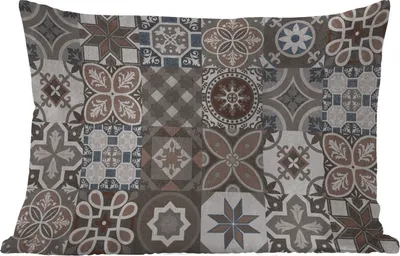 Produktbild von MuchoWow® Outdoor Kissen - Blumen - Figuren - Braun - Design - 50x30 cm - Wetterfest - Lounge Kissen - Sofa kissen - Wohnzimmer Dekoration