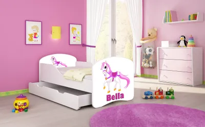 Produktbild von ACMA I Jugendbett Kinderbett Junior-Bett Komplett-Set mit Matratze Lattenrost Weiß 43 Kleines Pferd 160x80 + Bettkasten