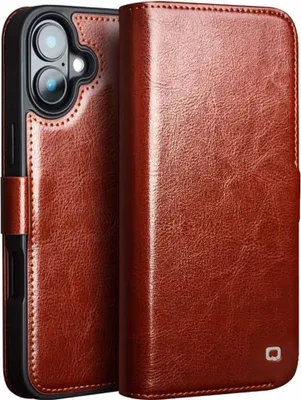 Produktbild von iPhone 16 Hülle - QIALINO Genuine Leather Klapphülle - Echtes Leder - Braun