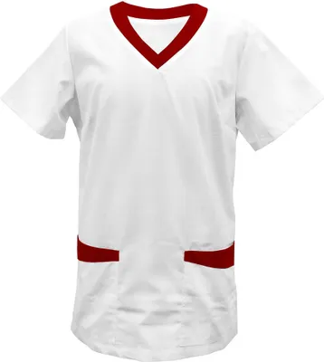 Produktbild von Kasack weiß mit Besatz bordeaux Gr. 3XL : 3XL : bordeaux : 50% Baumwolle 50% Polyester 175 g/m²