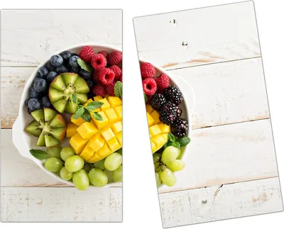 Produktbild von Spritzschutz Herdabdeckplatte Schneidebrett aus Glas Früchte in Schüssel 2-Teilig (60x52cm)