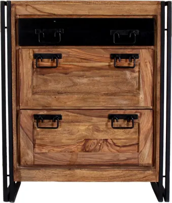 Produktbild von SIT Möbel Dielen-Set 6-tlg. | 2 Schuhschränke, 2 Garderobenpaneele, 4 Spiegel, 1 Schrank | Akazie natur + Altmetall antikschwarz | B 85 x T 45 x H 180 cm | 18000-43 | Serie PANAMA