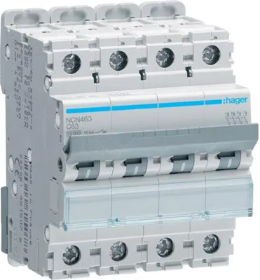 Immagine prodotto di Interruttore automatico HAGER NCN463 a 4 poli C63A 10 kA 4 M
