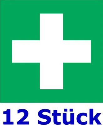 Produktbild von 6 Stück - Folienaufkleber grünes Kreuz Größe 98 x 98 mm - für innen und außen geeignet ( 512g ) - Verbandskasten Erste Hilfe Medizinschrank