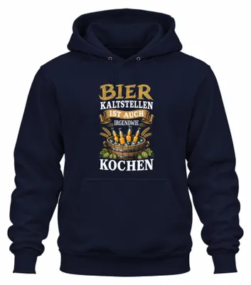 Zdjęcie produktu dla Bluza z kapturem "Bier Kaltstellen", ironiczny nadruk, kolor granatowy, rozmiar XL