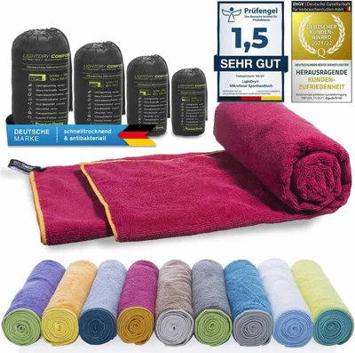 Produktbild von LightDry Mikrofaser Handtuch Rot 40x80 cm - Premium Sporthandtuch & Reisehandtuch - schnelltrocknend, saugstark & ultraleicht