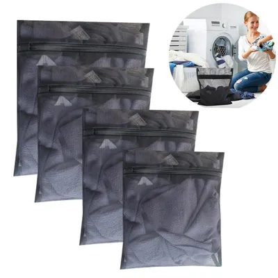 Produktbild von Wäschenetze für Waschmaschine, 4 Stück, mit Reißverschluss, 3 Größen, Schwarz