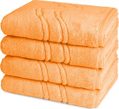 Produktbild von Ross Cashmere feeling 4 X Handtuch im Set Hochwertiger Walkfrottee mit 520 g/m² Flächengewicht, Dekoratives Wellenmuster und gewebte Bordüre, Praktische Aufhänger-Kordel für einfachen Gebrauch