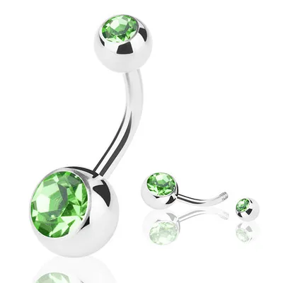 Produktbild von Taffstyle Bauchnabelpiercing Bauchnabelpiercing Banane Stecker Doppel Kristall, Hellgrün / 1,6mm x 12mm / 8mm x 5mm