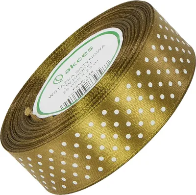 Zdjęcie produktu dla WSTĄŻKA SATYNOWA w kropki 25 mm - złota 145 - 23 m - dekoracyjna tasiemka