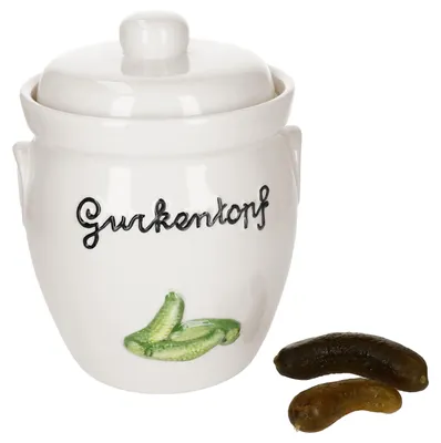 Produktbild von Gurkentopf Gürki 3 Ltr Porzellan weiß Gurkenmotiv Gärtopf Sauerkrauttopf Rumtopf