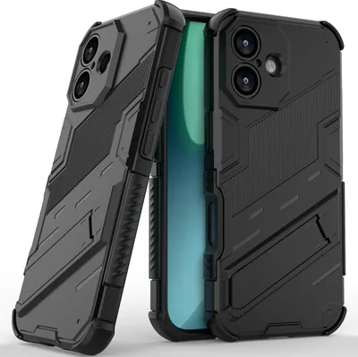 Produktbild von Armor Hülle für iPhone 17 Hybrid PC TPU Bumper Stoßfestes Schutzhülle mit Standfunktion Schwarz