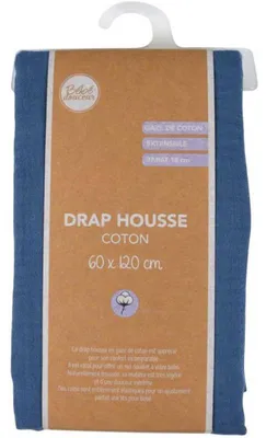 Image de Drap housse - Douceur d'Intérieur - Gaze de coton - 120x60cm - bleu