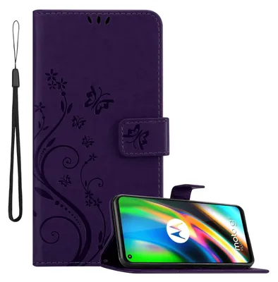 Obrázok produktu pre Cadorabo kryt pre Motorola MOTO G9 PLUS in FLORAL DARK LILA ochranný kryt v kvetinovom dizajne s magnetickým zatváraním, funkciou stojana a slotmi na karty flipové puzdro kvetinový kryt puzdro s chlopňou na mobilný telefón puzdro typu kniha