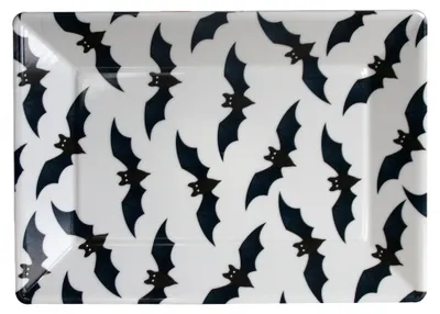 Produktbild von Weiß-schwarzes Halloween Tablett mit Fledermäusen