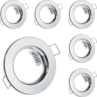 Produktbild von LUMILED 6x Einbaustrahler feste flach Spots für LED oder Halogen Einbauleuchten Einbaurahmen rund stahl Einbauspots Downlight Silber