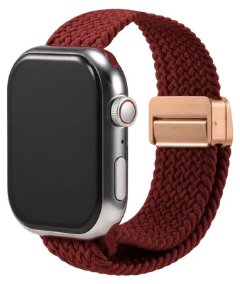 Image de Bracelet de remplacement en nylon tressé pour Apple Watch 1, 2, 3, 4, 5, 6, 7, 8, 9, 10, 11, SE 1, 2, 3 (38/40/41/42 mm) – Bracelet en tissu tressé bordeaux – Bracelet réglable pour smartwatch – Taille universelle