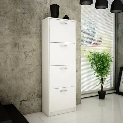 Produktbild von Schuhschrank mit 4 aufklappbaren Schubladen, Schuhregal mit 4 Fächern 50 cm breit weiche abgerundete Kanten, matte Oberfläche, weiß