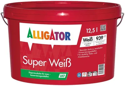 Produktbild von Alligator Super weiß LKF stumpfmatte Dispersions-Innenfarbe, weiß, 12,5l