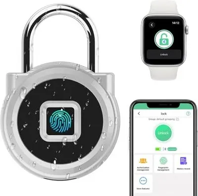 Obrázok produktu pre Visiaci zámok Lock Fingerprint Mobilná aplikácia Odolný voči poveternostným vplyvom Kombinovaný kód Skrinka Vonkajší stan Pivnica Strieborná