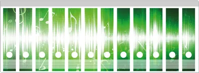 Produktbild von Wallario Ordnerrücken Sticker, selbstklebend für breite Ordner, 12 Stück, Motiv Grüne Noten der Musik