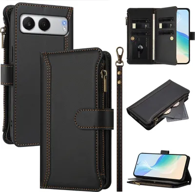 Obrázek produktu pro Pouzdro pro OnePlus Nord 4, zipem, peněženkovéPolyuretankožené flip pouzdro s kapsami na karty, stojánkem a poutkem na ruku černý