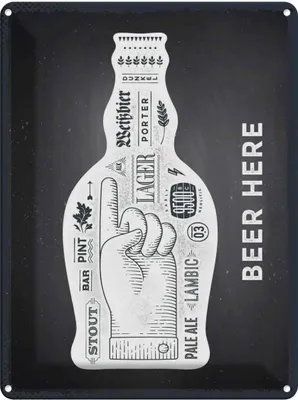 Produktbild von vianmo Blechschild 40x30 cm Beer here Flasche Bier Essen Trinken