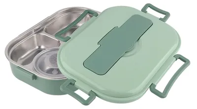 Lunchbox 4 Fächer, 1500 ml, Edelstahl 304, mit Wärmeschicht, grün