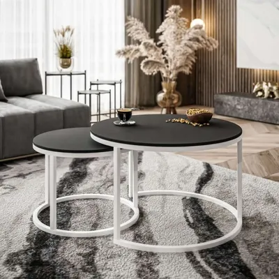 Obrázok produktu pre Okrúhly konferenčný stolík CIRI SLIM 2v1 biely / čierny matný