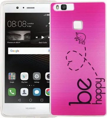 Produktbild von Handy Hülle für Huawei P9 Cover Case Schutz Tasche Motiv Slim Silikon TPU Be Happy Pink