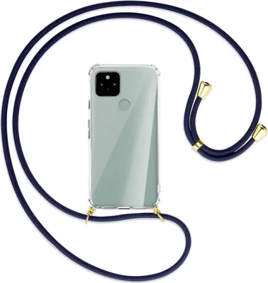 Produktbild von Handykette Backcover-Schutzhülle mit Band (Metall goldfarben) für Google Pixel 5 - dunkelblau