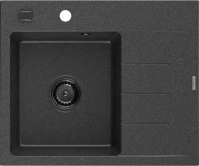 Produktbild von Mexen Ben Granitspüle 1-Becken mit linken Abtropffläche 600 x 500 mm, schwarz gesprenkelt, schwarzer Siphon - 6522605000-76-B