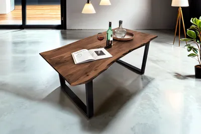 Produktbild von Esstisch Baumkante massiv Akazie nussbaum 220 x 100 schwarz MUNDRA